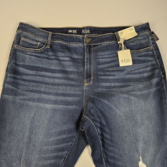 A.N.A Plus Size High Rise Distressed Raw Hem Skinny Jeans 24W Jeggings Stretch - Picture 7 of 16